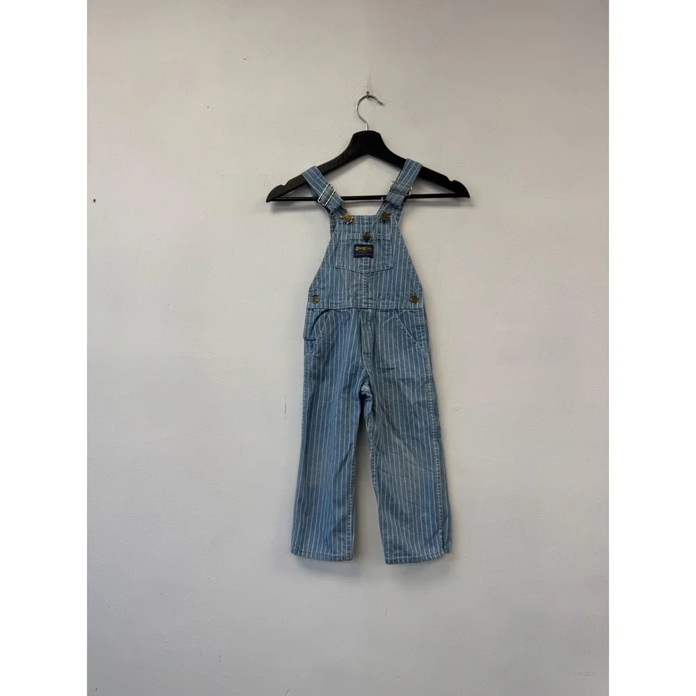 Vintage OshKosh B'gosh Overalls Kids S/M Blue White Stripe Denim Made USA‎ 90s